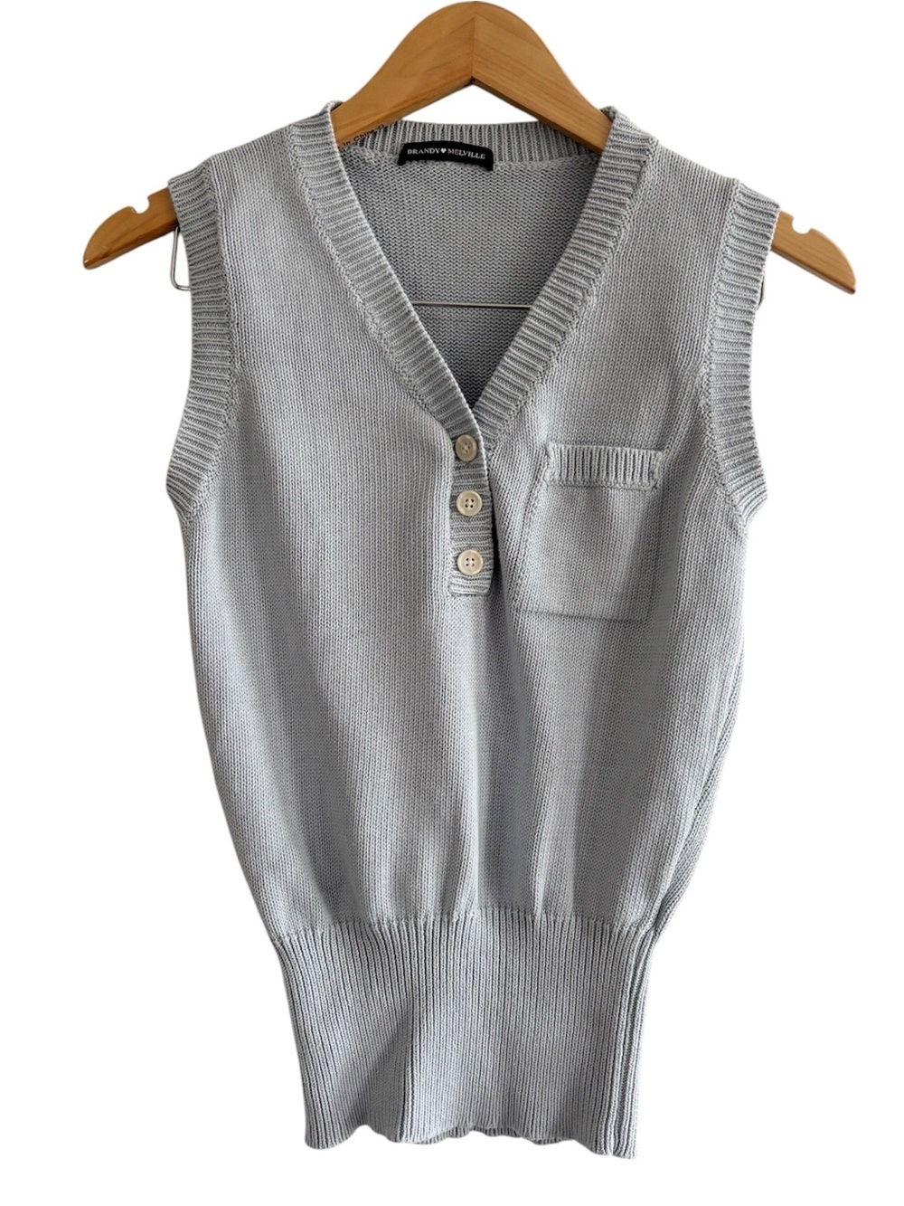 Brandy Melville Light Blue V-Neck Knit Sweater Vest Tank Top with Buttons